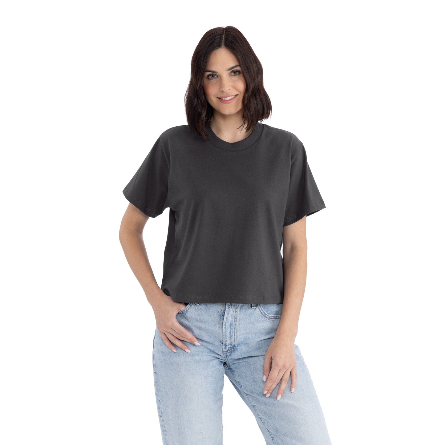 Women's Heavyweight High Waist Boxy T-Shirt - Graphite Black - The American Threads