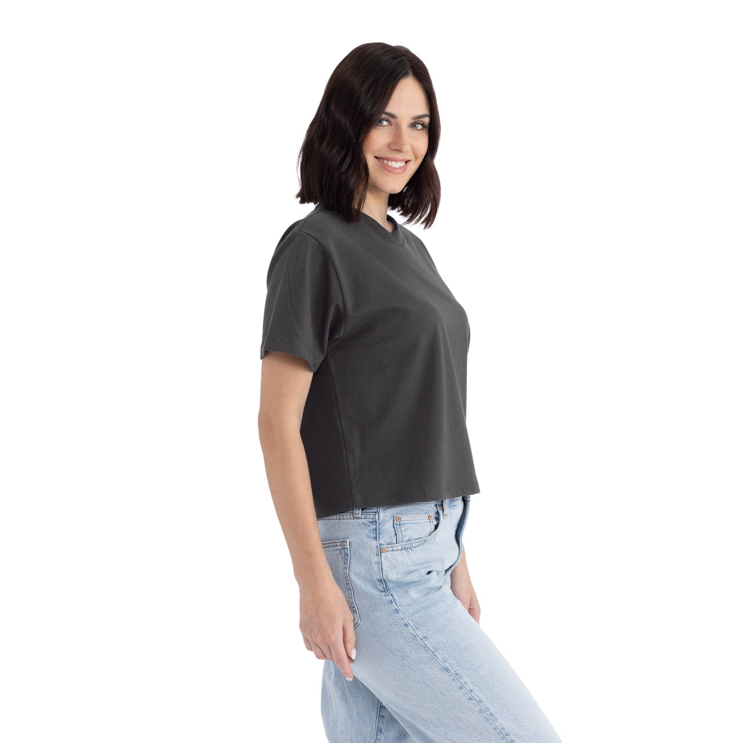 Women's Heavyweight High Waist Boxy T-Shirt - Graphite Black - The American Threads