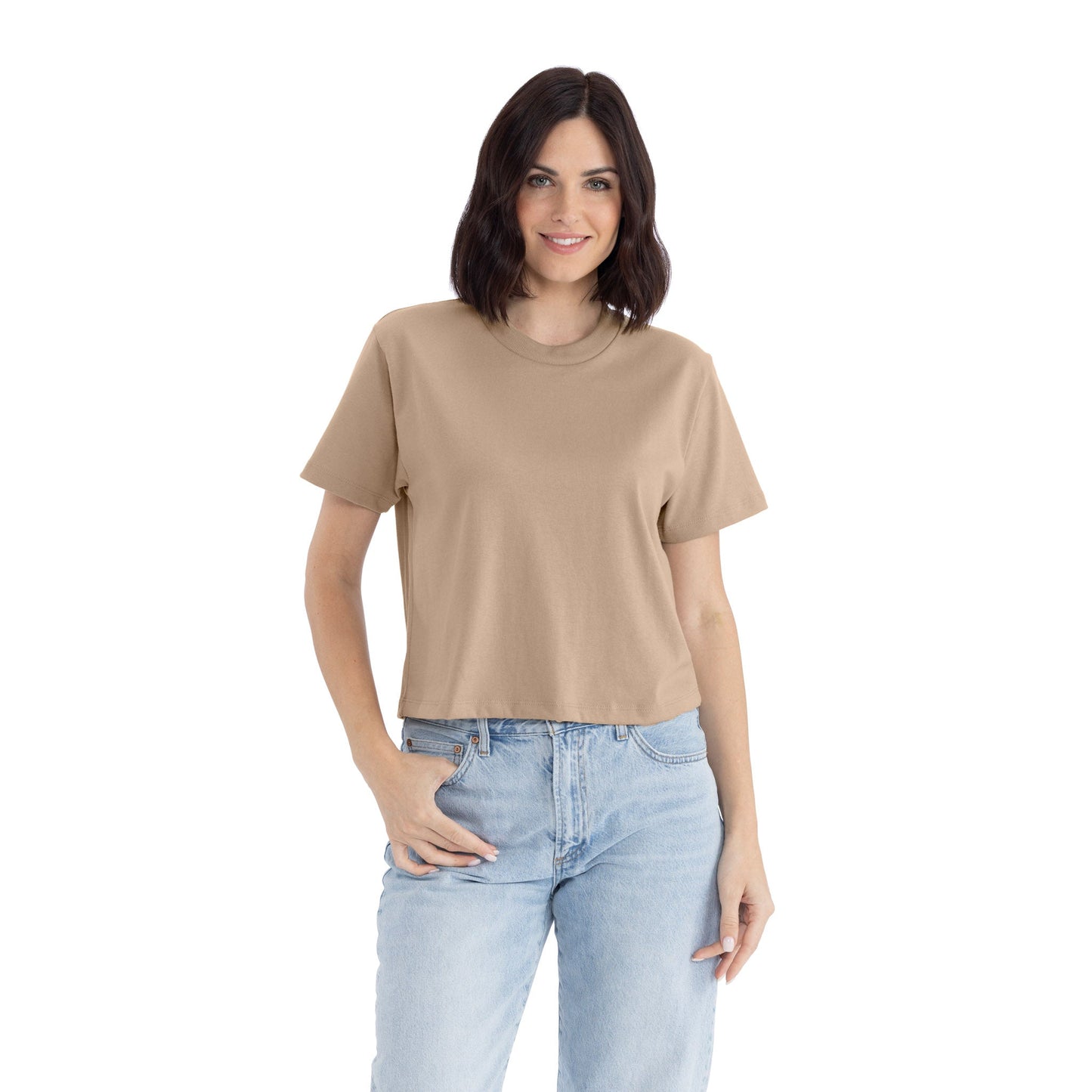 Women's Heavyweight High Waist Boxy T-Shirt - Tan - The American Threads