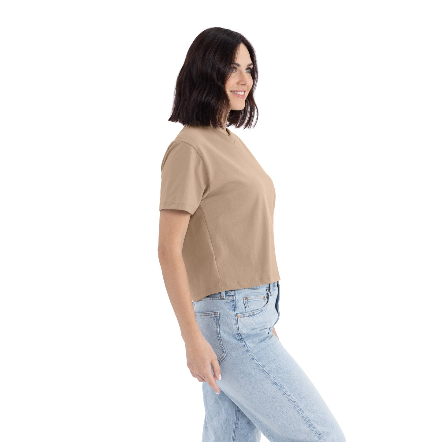 Women's Heavyweight High Waist Boxy T-Shirt - Tan - The American Threads