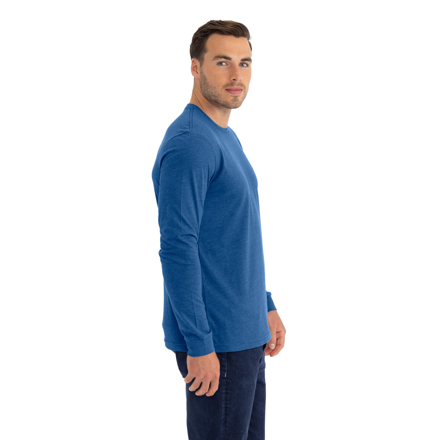 Unisex CVC Long Sleeve T-Shirt - Heather Cool Blue - The American Threads