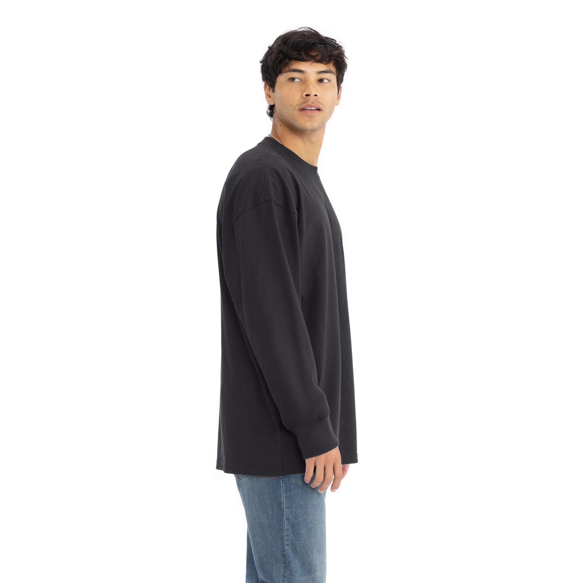 Heavyweight Cotton Long Sleeve T-Shirt - Graphite Black - The American Threads
