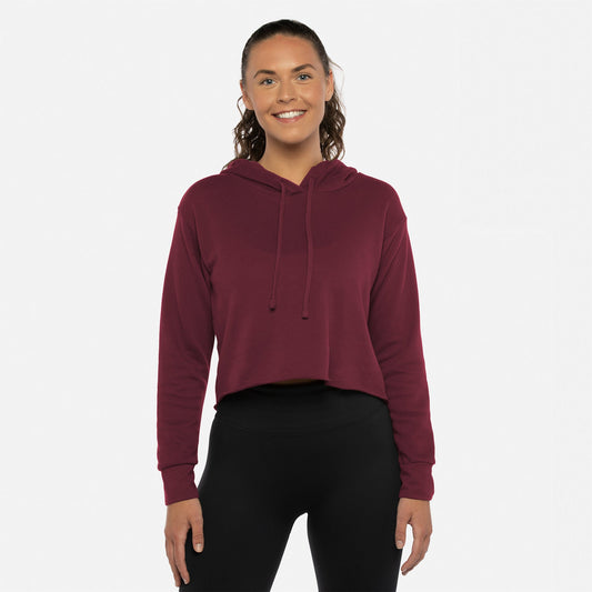 Women's Laguna Sueded Raw Edge Crop Hoodie - Maroon - The American Threads