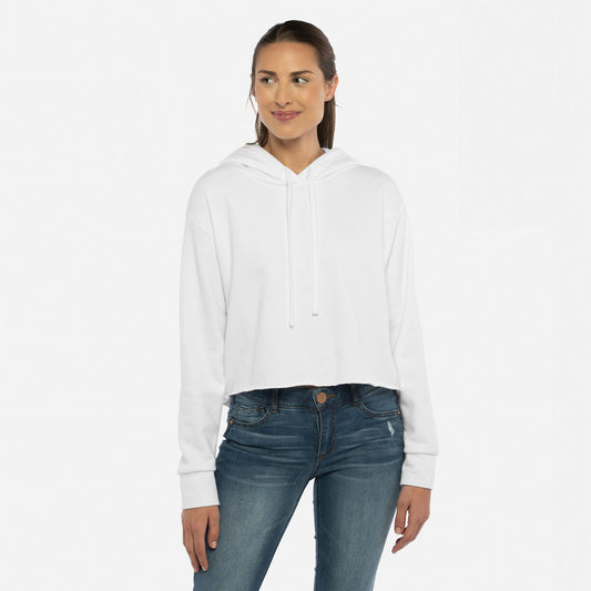Women's Laguna Sueded Raw Edge Crop Hoodie - White - The American Threads