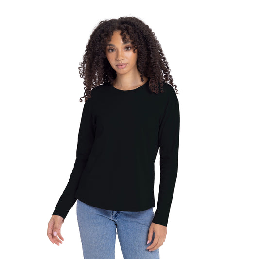Women's Cotton Relaxed Long Sleeve T-shirt - Black - The American Threads