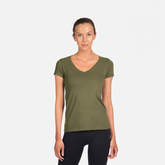 Women's Ideal V-Neck T-Shirt - Military Green - The American Threads