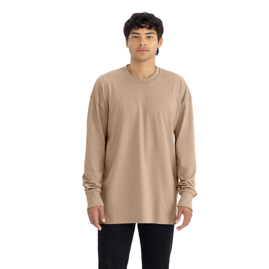 Heavyweight Cotton Long Sleeve T-Shirt - Tan - The American Threads